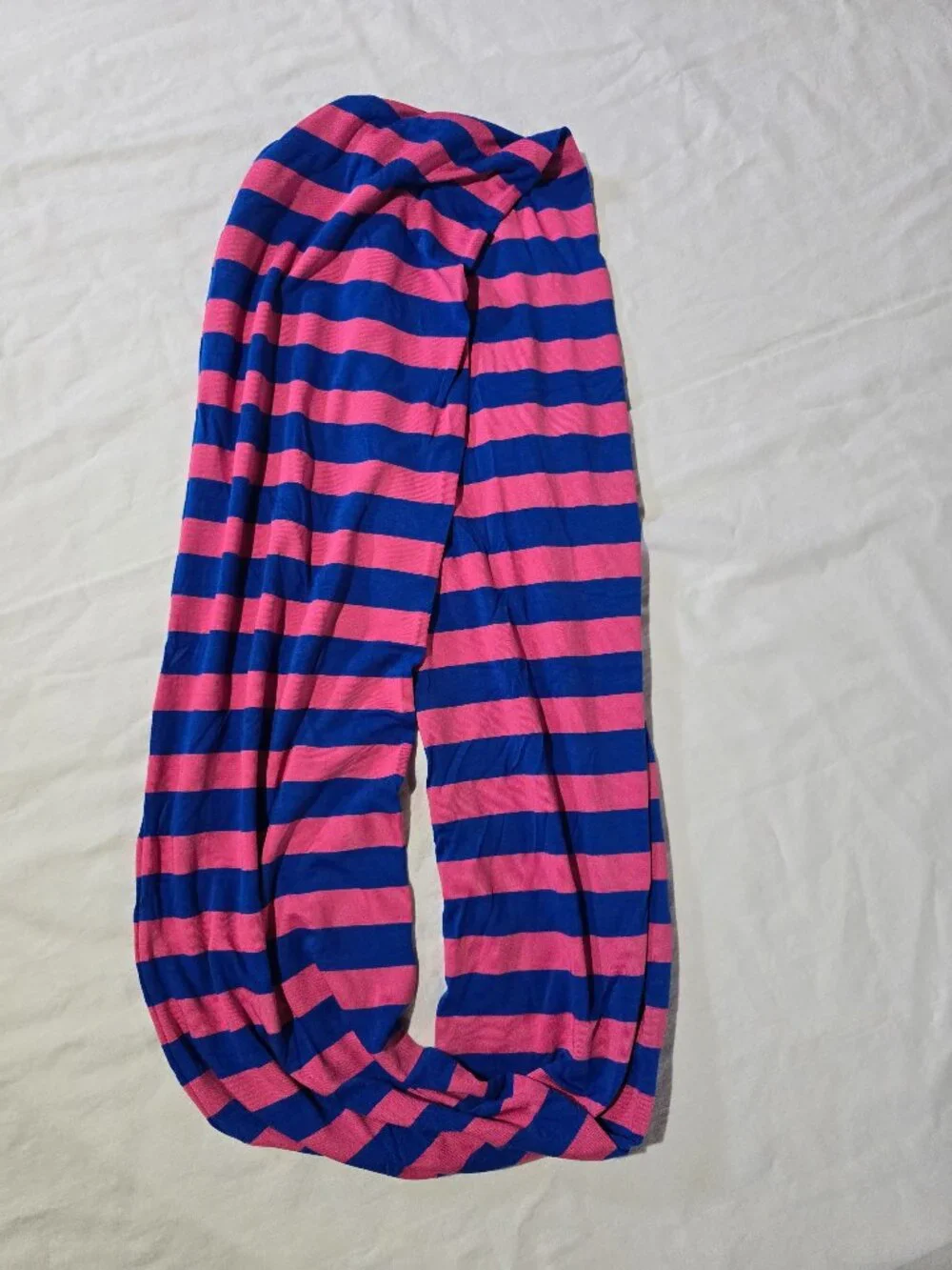 Ruffle Girl Infinity Scarf – Blue and Pink Striped – Lightweight Accessory